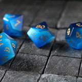 Gemstone Dark Blue Cats Eye Stone Hand Carved DND Dice Set