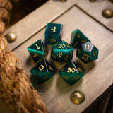 Gemstone Dark Green Cats Eye Stone Hand Carved DND Dice Set