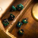 Gemstone Dark Green Cats Eye Stone Hand Carved DND Dice Set