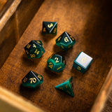 Gemstone Dark Green Cats Eye Stone Hand Carved DND Dice Set