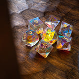 Gemstone Dichroic Glass Hand Carved DND Dice Set