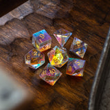 Gemstone Dichroic Glass Hand Carved DND Dice Set