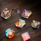 Gemstone Dichroic Glass Hand Carved DND Dice Set