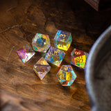 Gemstone Dichroic Glass Hand Carved DND Dice Set