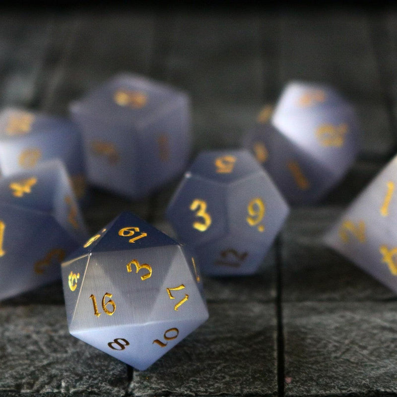 Gemstone Gray Cats Eye Stone DND Dice Set