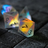 Gemstone (Inked) Raised Dichroic Glass DND Dice Set