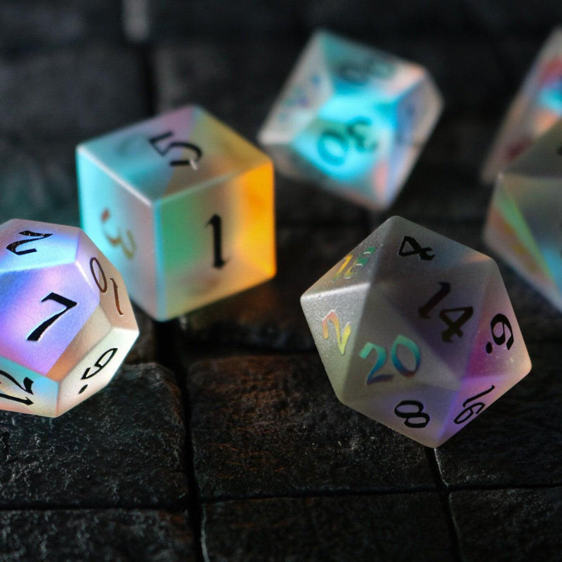 Gemstone (Inked) Raised Dichroic Glass DND Dice Set