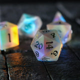 Gemstone (Inked) Raised Dichroic Glass DND Dice Set