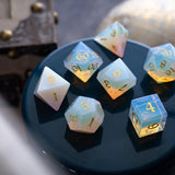 Gemstone Opalite (Gold Font) Hand Carved DND Dice Set