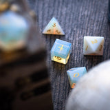 Gemstone Opalite (Gold Font) Hand Carved DND Dice Set