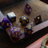 Gemstone Purple Amethyst Elven Cut DND Dice Set