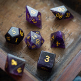 Gemstone Purple Amethyst Elven Cut DND Dice Set