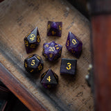 Gemstone Purple Amethyst Elven Cut DND Dice Set