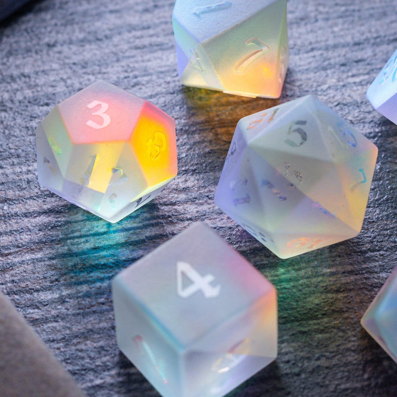 Gemstone Raised Dichroic Glass DND Dice Set