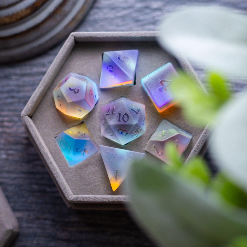 Gemstone Raised Dichroic Glass DND Dice Set