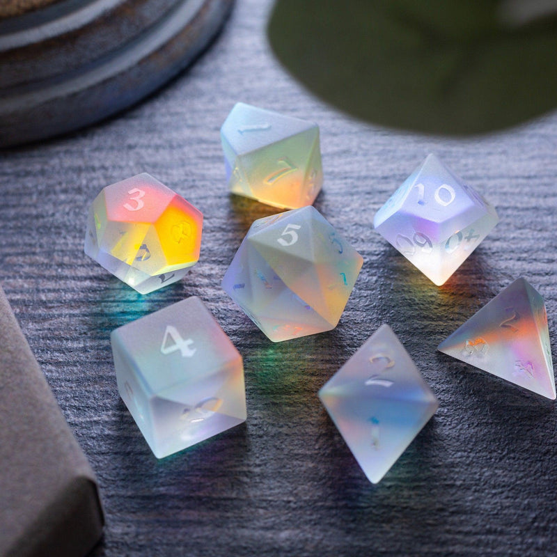 Gemstone Raised Dichroic Glass DND Dice Set