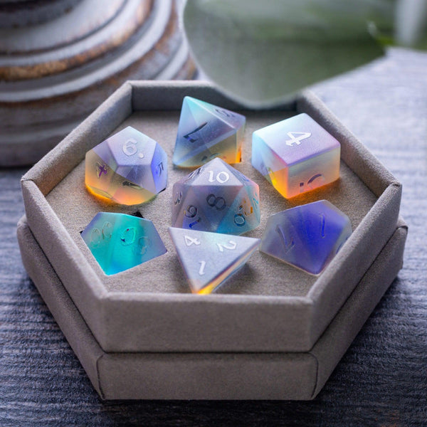 Gemstone Raised Dichroic Glass DND Dice Set