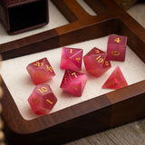 Gemstone Rose Red Cats Eye Stone Hand Carved DND Dice Set