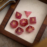 Gemstone Rose Red Cats Eye Stone Hand Carved DND Dice Set