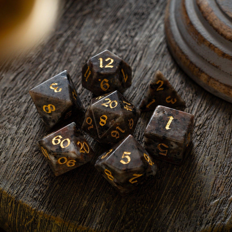 Gemstone Yooperlite Hand Carved DND Dice Set