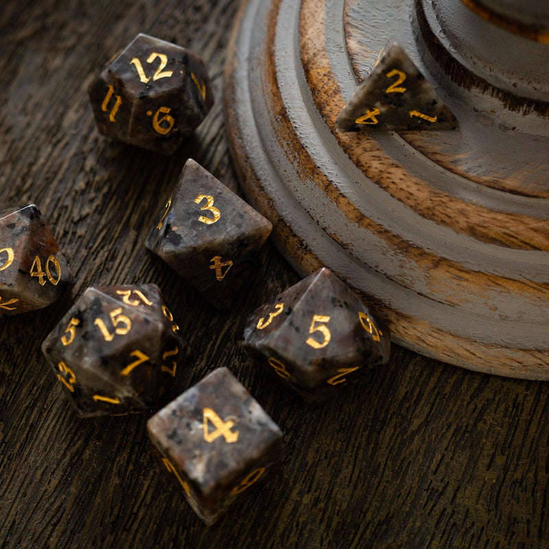 Gemstone Yooperlite Hand Carved DND Dice Set