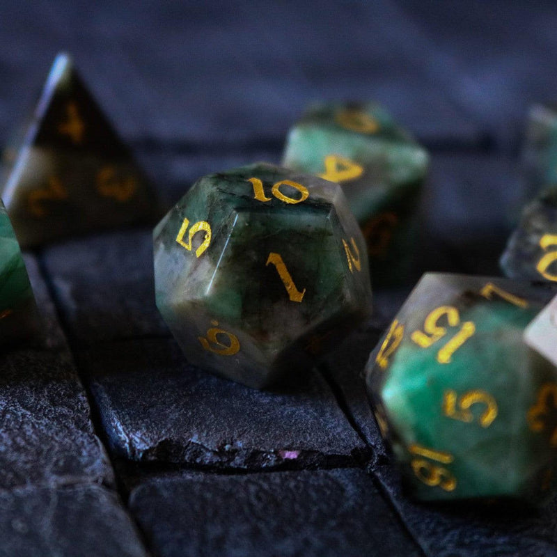 Green Emerald Gemstone DND Dice Set