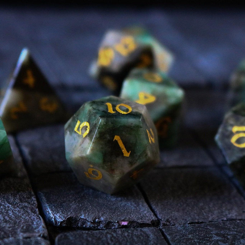 Green Emerald Gemstone DND Dice Set