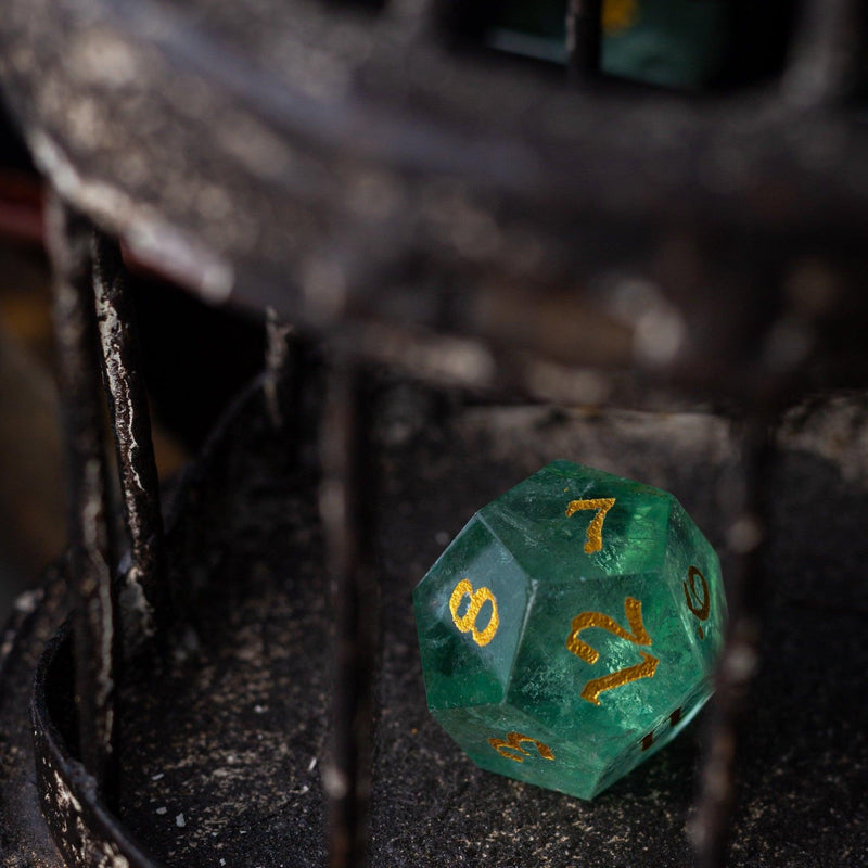 Green Fluorite Gemstone (Chlorophane) Hand Carved DND Dice Set