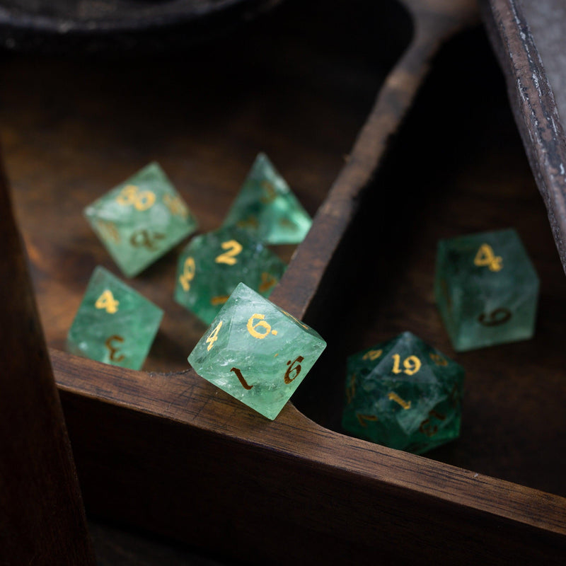 Green Fluorite Gemstone (Chlorophane) Hand Carved DND Dice Set