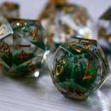 Green Glitter Liquid Core Handmade Sharp Edge Resin DND Dice Set