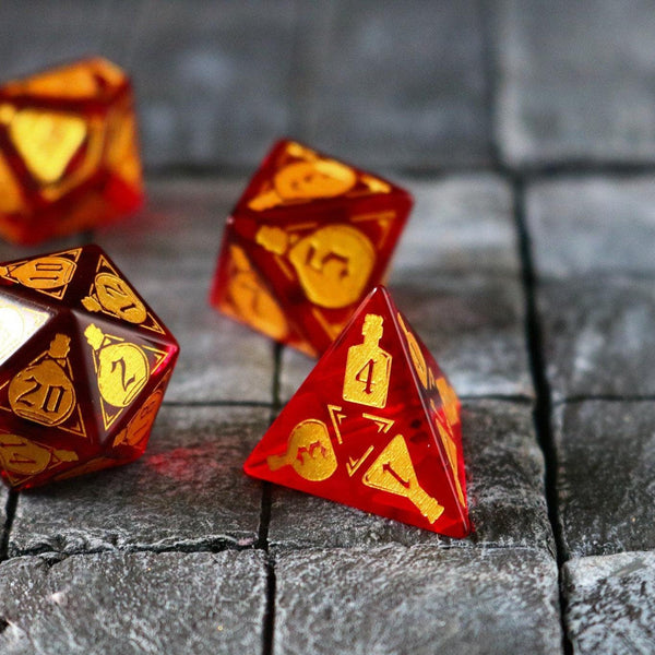 Health Potion Red Zircon Glass DND Dice Set