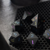 Inked Black Night Raised Obsidian Hand Carved Dice DND Set