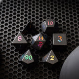 Inked Black Night Raised Obsidian Hand Carved Dice DND Set