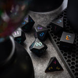 Inked Black Night Raised Obsidian Hand Carved Dice DND Set