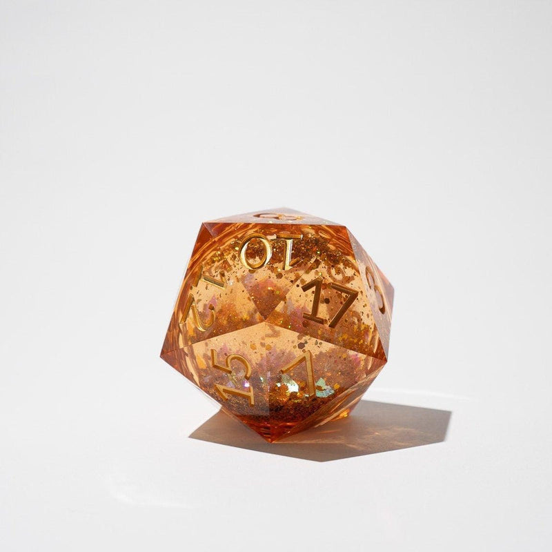 Massive Gold And Glitter Fireball Liquid Core 95MM Chonk Handmade Resin Dice And Box