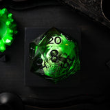 Massive Green Skull Liquid Core 95MM Chonk Handmade Resin Dice And Box