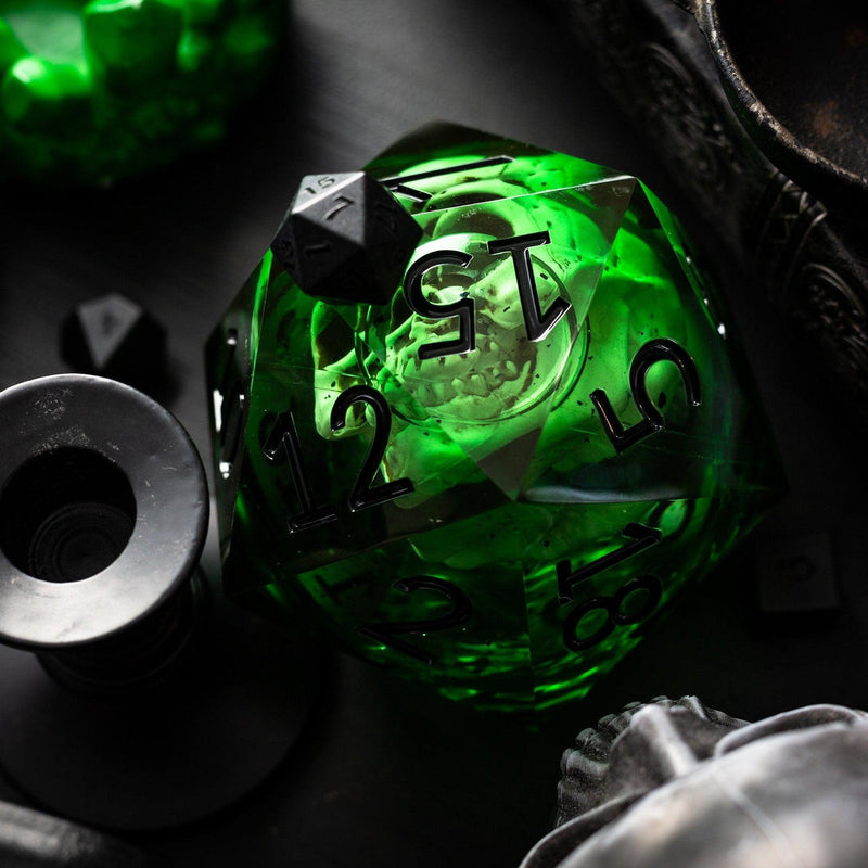 Massive Green Skull Liquid Core 95MM Chonk Handmade Resin Dice And Box