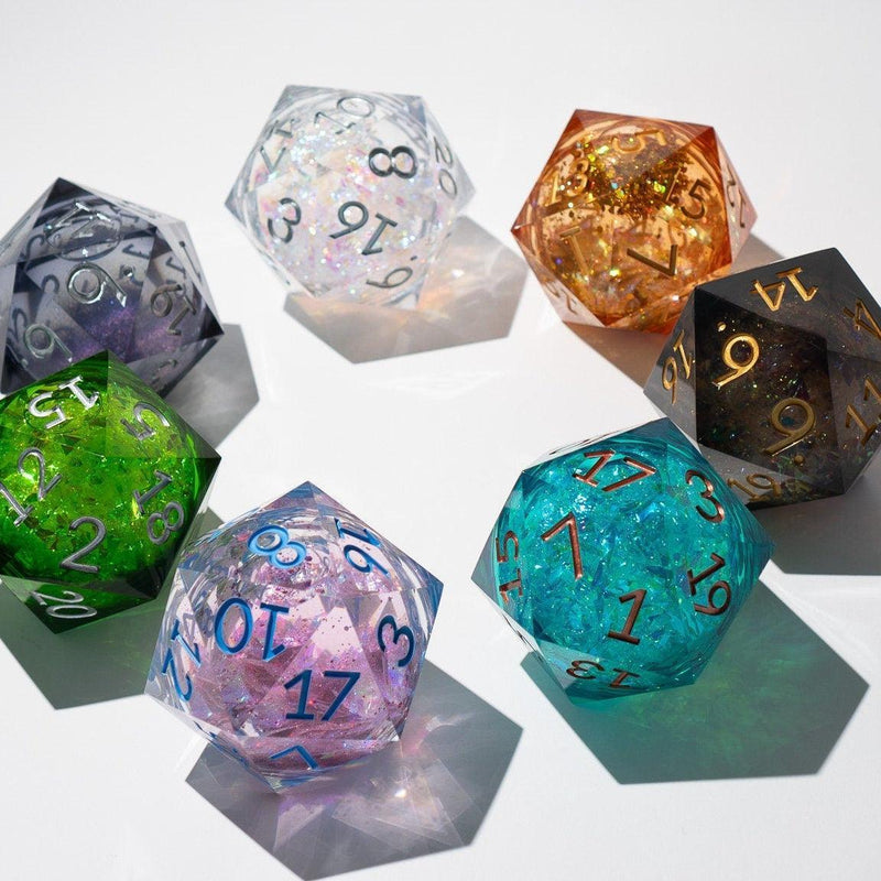 Massive Pastel Pink Baby Blue Glitter Liquid Core 95MM Chonk Handmade Resin Dice And Box