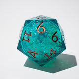 Massive Sea Green Teal Liquid Core 95MM Chonk Handmade Resin Dice And Box