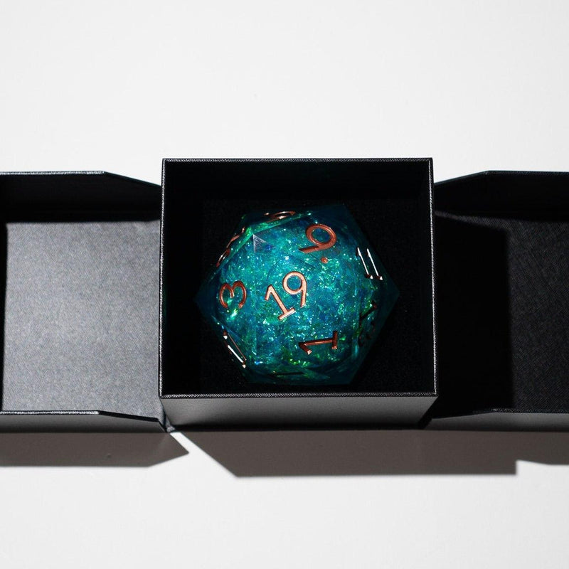 Massive Sea Green Teal Liquid Core 95MM Chonk Handmade Resin Dice And Box