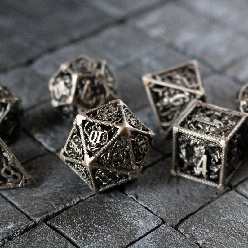 Medusa Silver Hollow Metal DND Dice Set