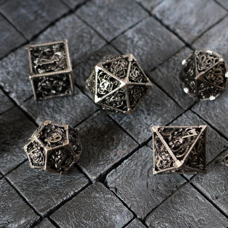 Medusa Silver Hollow Metal DND Dice Set