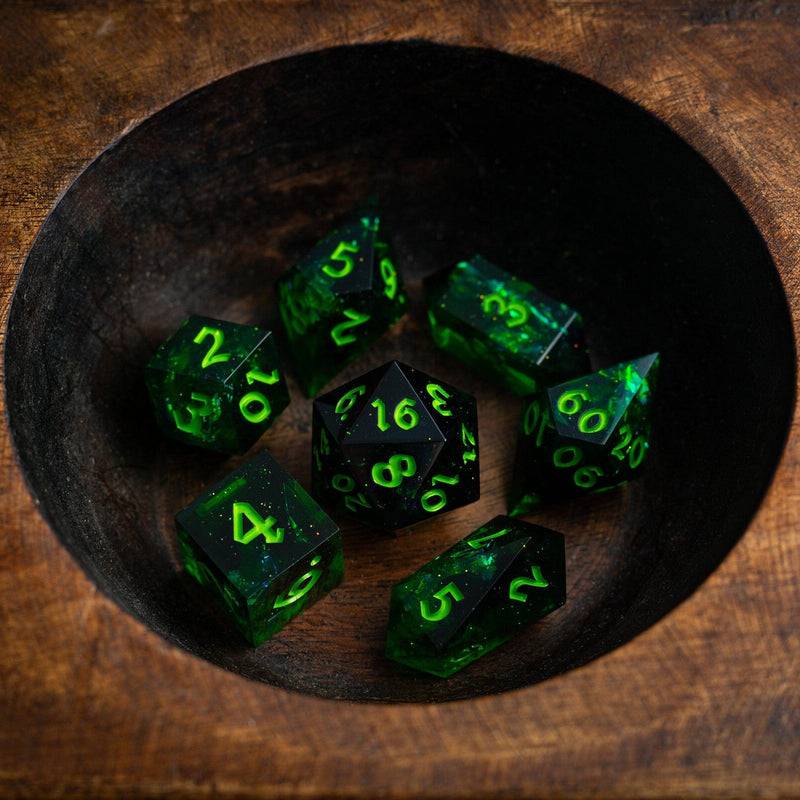 Nox Green Handmade Resin DND Dice Set