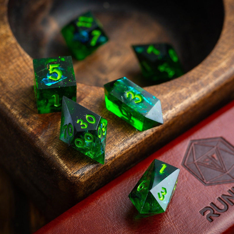 Nox Green Handmade Resin DND Dice Set