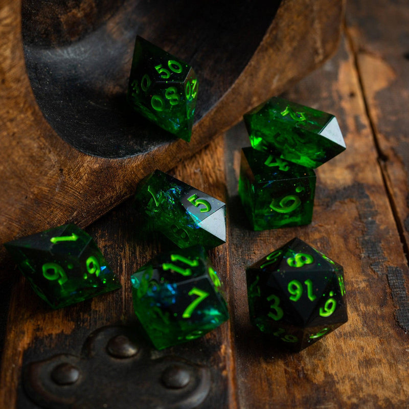 Nox Green Handmade Resin DND Dice Set