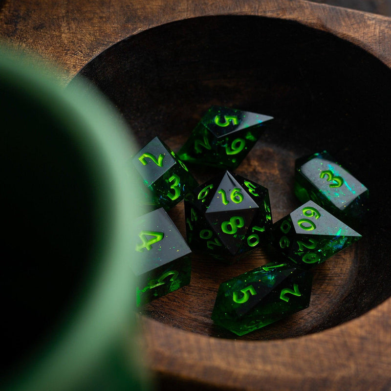 Nox Green Handmade Resin DND Dice Set