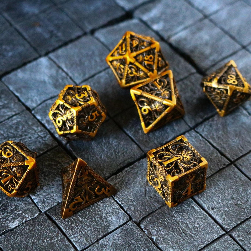 Octopus Gold Hollow Metal DND Dice Set