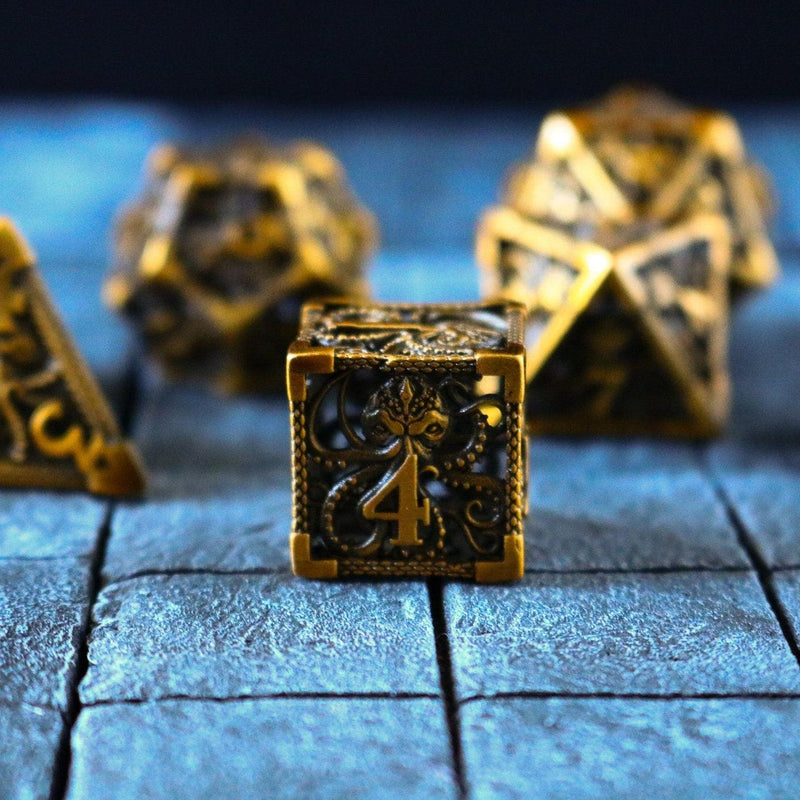 Octopus Gold Hollow Metal DND Dice Set