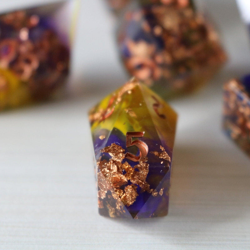 Purple And Gold Handmade Resin DND Dice Set