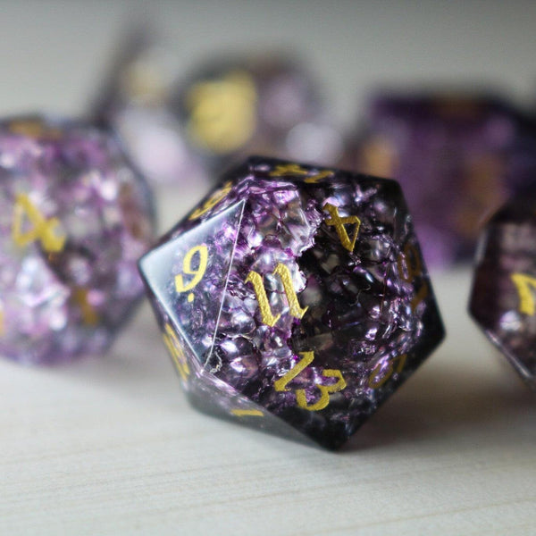 Purple Purge Forge Fire Glass DND Dice Set